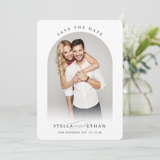 二モダン人結婚の写真アーチ枠書道 招待状 (スタンド正面)