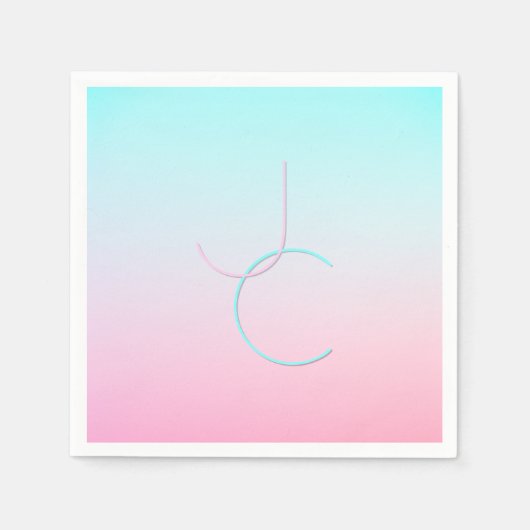 二モダン重なるイニシャル |ターコイズピンク スタンダードカクテルナプキン (正面)