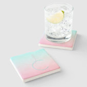 二モダン重なるイニシャル |ターコイズピンク ストーンコースター (横)