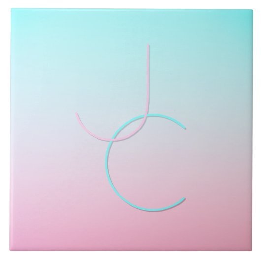 二モダン重なるイニシャル |ターコイズピンク タイル (正面)