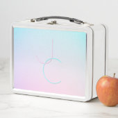 二モダン重なるイニシャル |ターコイズピンク メタルランチボックス (インサイチュ)