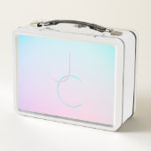 二モダン重なるイニシャル |ターコイズピンク メタルランチボックス (裏面)