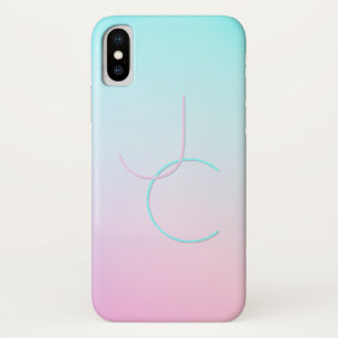 二モダン重なるイニシャル ターコイズピンク iPhone X ケース