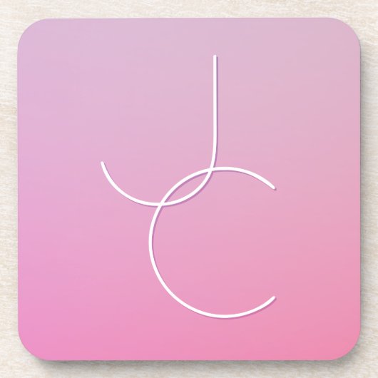 二モダン重なるイニシャル |ピンクグラデーション コースター (正面)