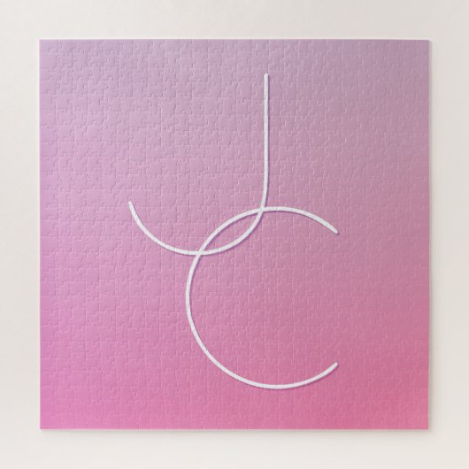 二モダン重なるイニシャル |ピンクグラデーション ジグソーパズル (縦)