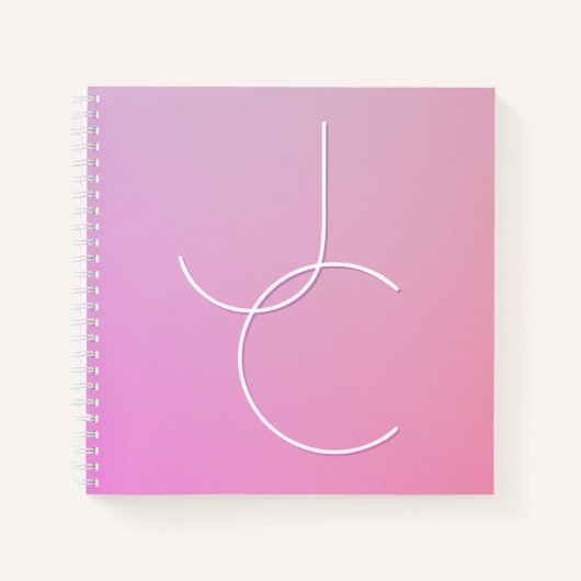 二モダン重なるイニシャル |ピンクグラデーション ノートブック (正面)