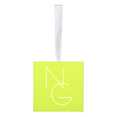 二モダン重なるイニシャル |ライムグリーン キューブオーナメント (右)