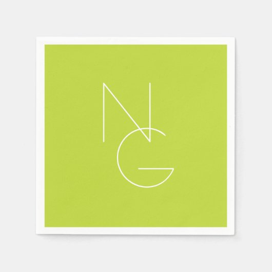 二モダン重なるイニシャル |ライムグリーン スタンダードカクテルナプキン (正面)