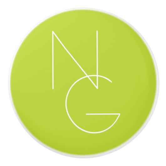 二モダン重なるイニシャル |ライムグリーン セラミックノブ (正面)