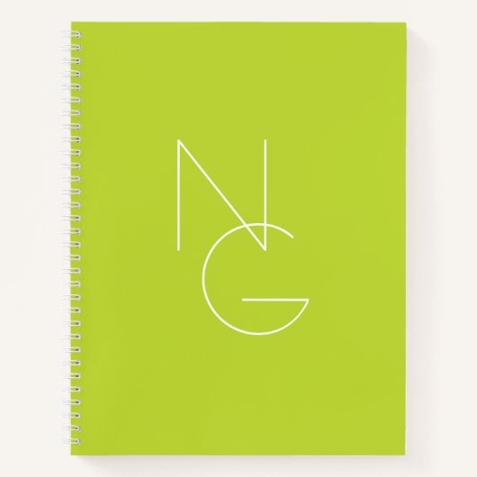 二モダン重なるイニシャル |ライムグリーン ノートブック (正面)
