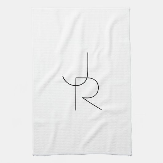 二モダン重なるイニシャル |白黒表示 キッチンタオル (縦)