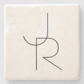 二モダン重なるイニシャル |白黒表示 ストーンコースター (正面)