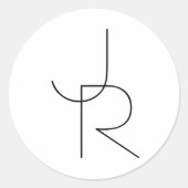 二モダン重なるイニシャル |白黒表示 ラウンドシール (正面)