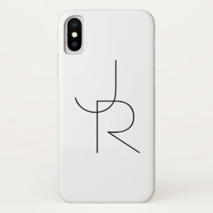 二モダン重なるイニシャル  白黒表示 iPhone X ケース