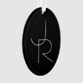 二モダン重なるイニシャル |黒の白 オーナメント (正面)