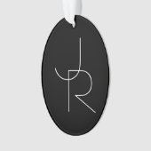 二モダン重なるイニシャル |黒の白 オーナメント (正面)