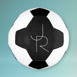 二モダン重なるイニシャル 黒の白 サッカーボール