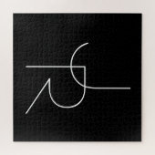 二モダン重なるイニシャル |黒の白 ジグソーパズル (横)