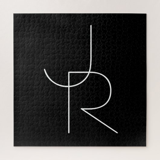 二モダン重なるイニシャル |黒の白 ジグソーパズル (縦)