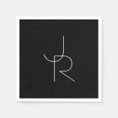 二モダン重なるイニシャル |黒の白 スタンダードカクテルナプキン (正面)