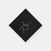 二モダン重なるイニシャル |黒の白 スタンダードカクテルナプキン (角)