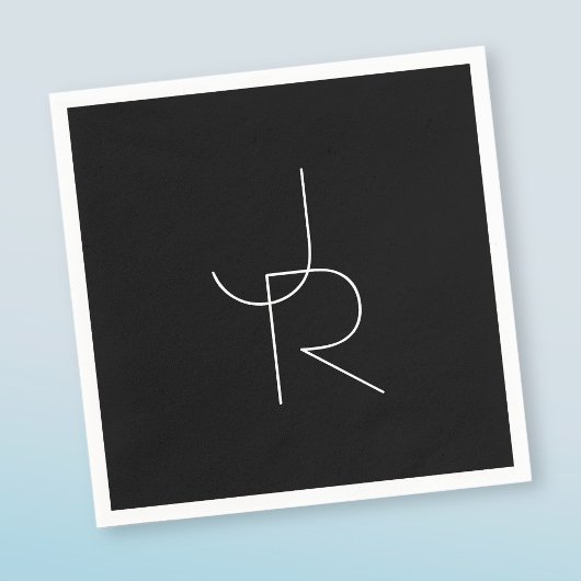 二モダン重なるイニシャル |黒の白 スタンダードカクテルナプキン