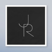 二モダン重なるイニシャル |黒の白 スタンダードカクテルナプキン