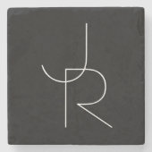 二モダン重なるイニシャル |黒の白 ストーンコースター (正面)