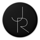 二モダン重なるイニシャル |黒の白 セラミックノブ (正面)