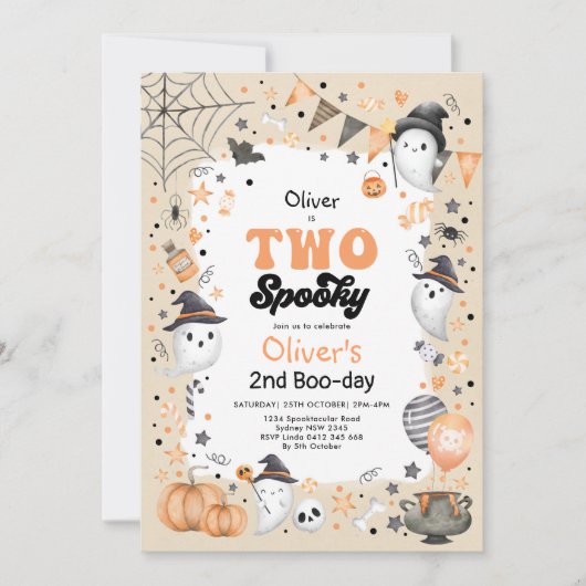 二不気味 |かわいいハロウィーン幽霊2回目の誕生日 招待状 (正面)