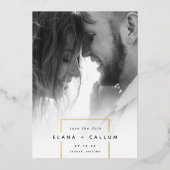 二乗遠くに |縦モダンの写真の日付を保存 箔招待状 (正面)