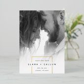 二乗遠くに |縦モダンの写真の日付を保存 箔招待状 (立ち正面)