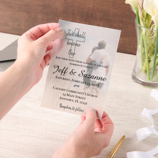 二人がクリスチャンの写真結婚の一つ ベラム紙招待状 (ポータブル)