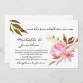 二人が一つになる ピンクの花のキリスト教の結婚式 招待状 (正面/裏面)