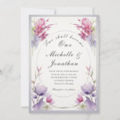 二人が一つになる ラベンダー ピンク フローラル ウェディング 招待状 (正面)