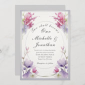 二人が一つになる ラベンダー ピンク フローラル ウェディング 招待状 (正面/裏面)