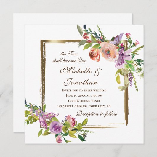 二人が一つのエレガントバラに結婚なる 招待状 (正面/裏面)