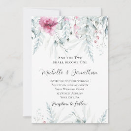 二人が一つのピンクのフローラバイブル結婚クリスチャン 招待状