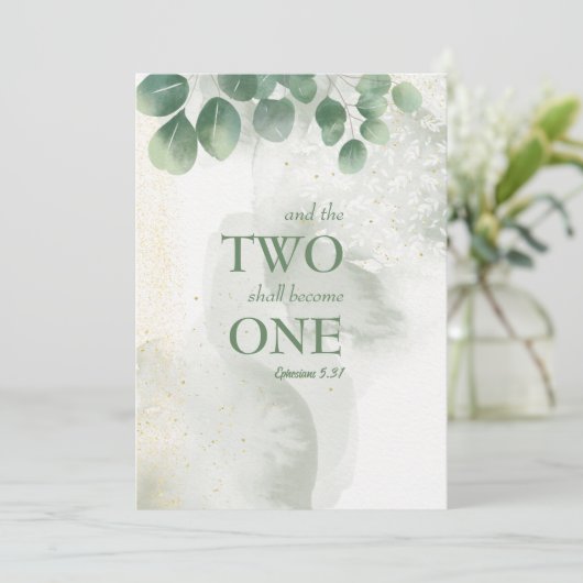 二人が一つの緑の結婚式招待状 招待状 (スタンド正面)