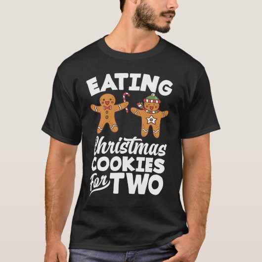 二人でクリスマスクッキーを食べる 妊娠発表 Tシャツ (正面)