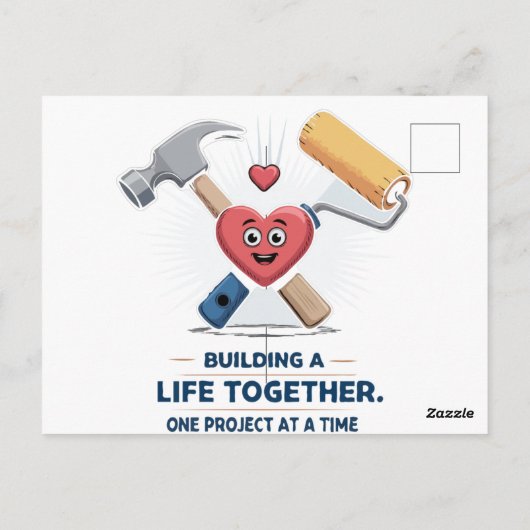 二人で築く生活 | かわいいDIYカップルの家 ポストカード (裏面)