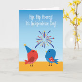 二人とも花火を見るかわいい鳥たち カード (黄色い花)