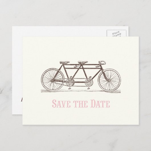 二人のための特別な自転車に乗って、結婚式の日時を保存 案内ポストカード (正面/裏面)