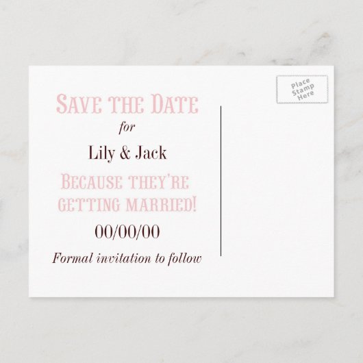 二人のための特別な自転車に乗って、結婚式の日時を保存 案内ポストカード (裏面)