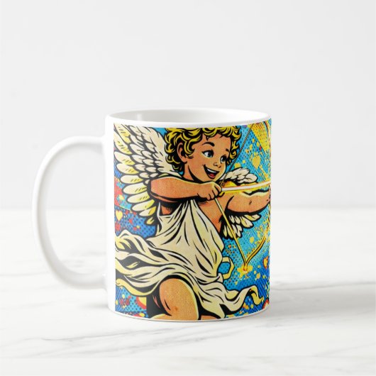 二人のキューピッドが戯れるポップアート コーヒーマグカップ (左)
