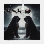 二人のニューフとサンタが途中で ガラスオーナメント (裏面)