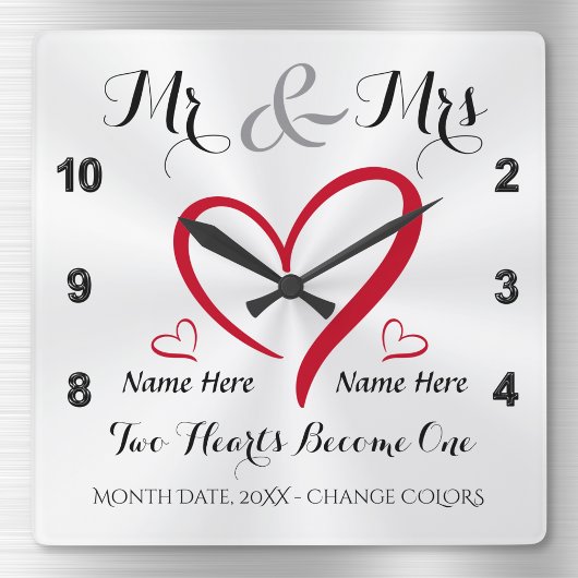 二人のハートが結婚祝いの贈り物 スクエア壁時計