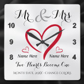 二人のハートが結婚祝いの贈り物 スクエア壁時計