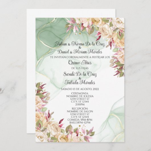 二人のハーフバースデー招待状 招待状 (正面/裏面)