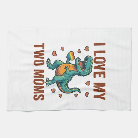 二人のママのプライド恐竜ベクターTシャツデザイン_1 キッチンタオル (横)
